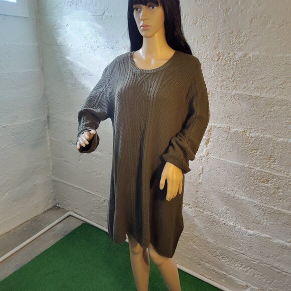 Jeanne Pierre Olive Green Long Sleeve Stretchy A-Line Midi Sweater Dress Size 1X - Picture 2 of 11